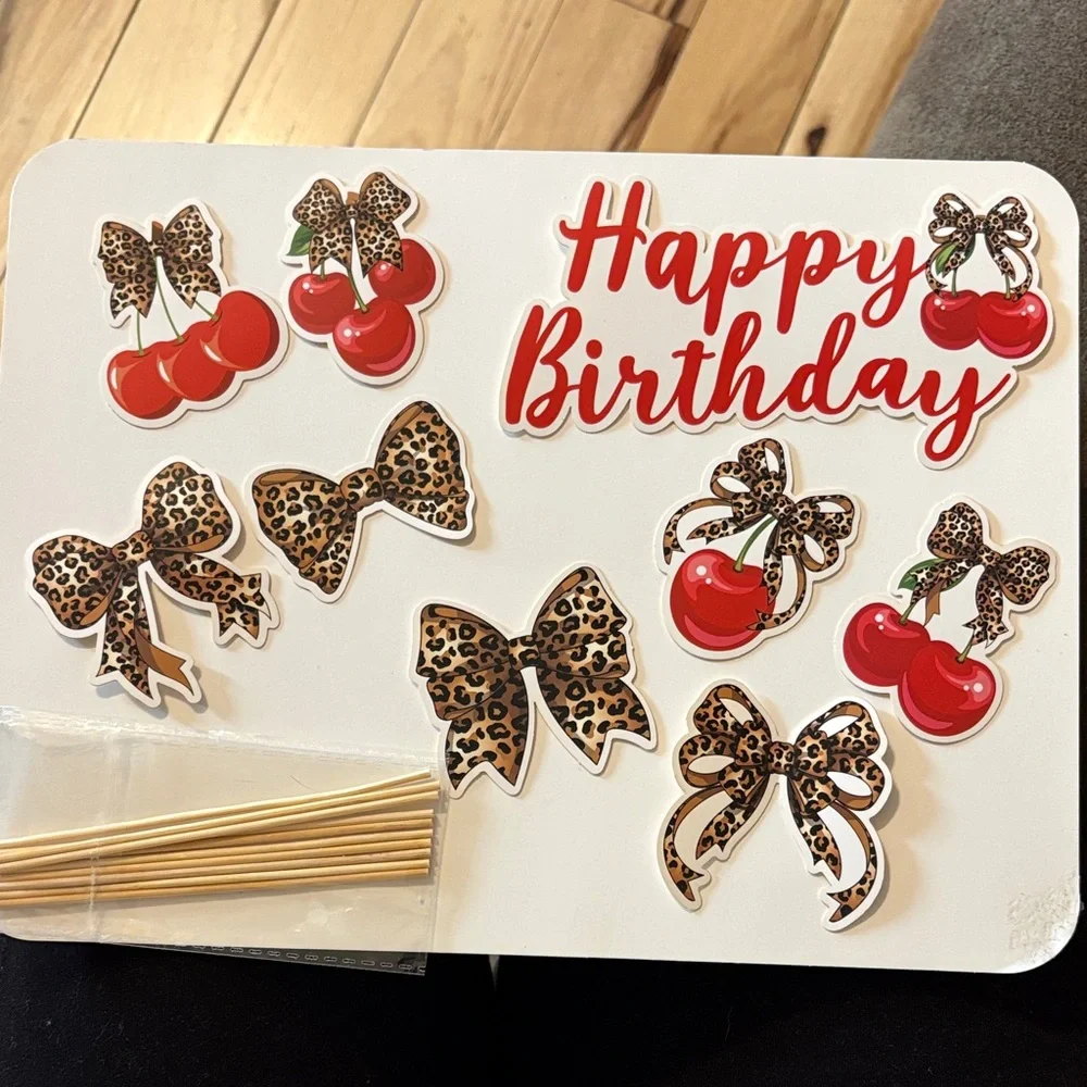 Leopard Print and Cherry Cake Toppers